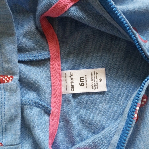 carter's blue butterfly ruffle zip-up hoodie sweatshirt 6 months baby girl - Picture 5 of 7